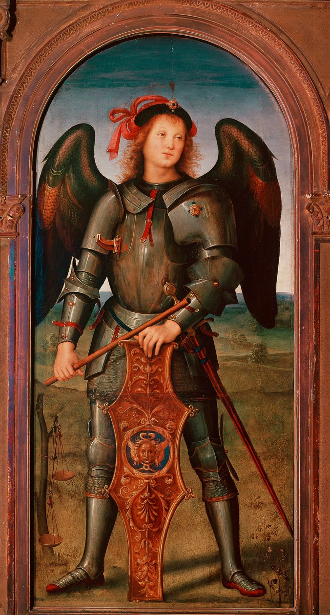 Polyptic of the Chartreuse of Pavia: "" Ærkeenglen Michael"" Maleri af Pietro Vannucci dit il Perugino (The Perugin af Pietro Perugino