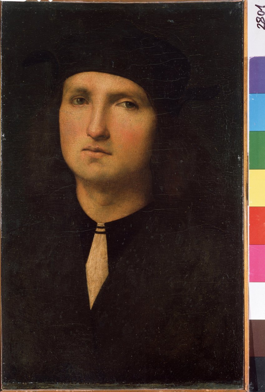 Portræt af en ung mand (Portræt af en ung mand). Maleri af Pietro di Cristoforo Vannucci dit Pietro Perugino (Le Perugin af Pietro Perugino