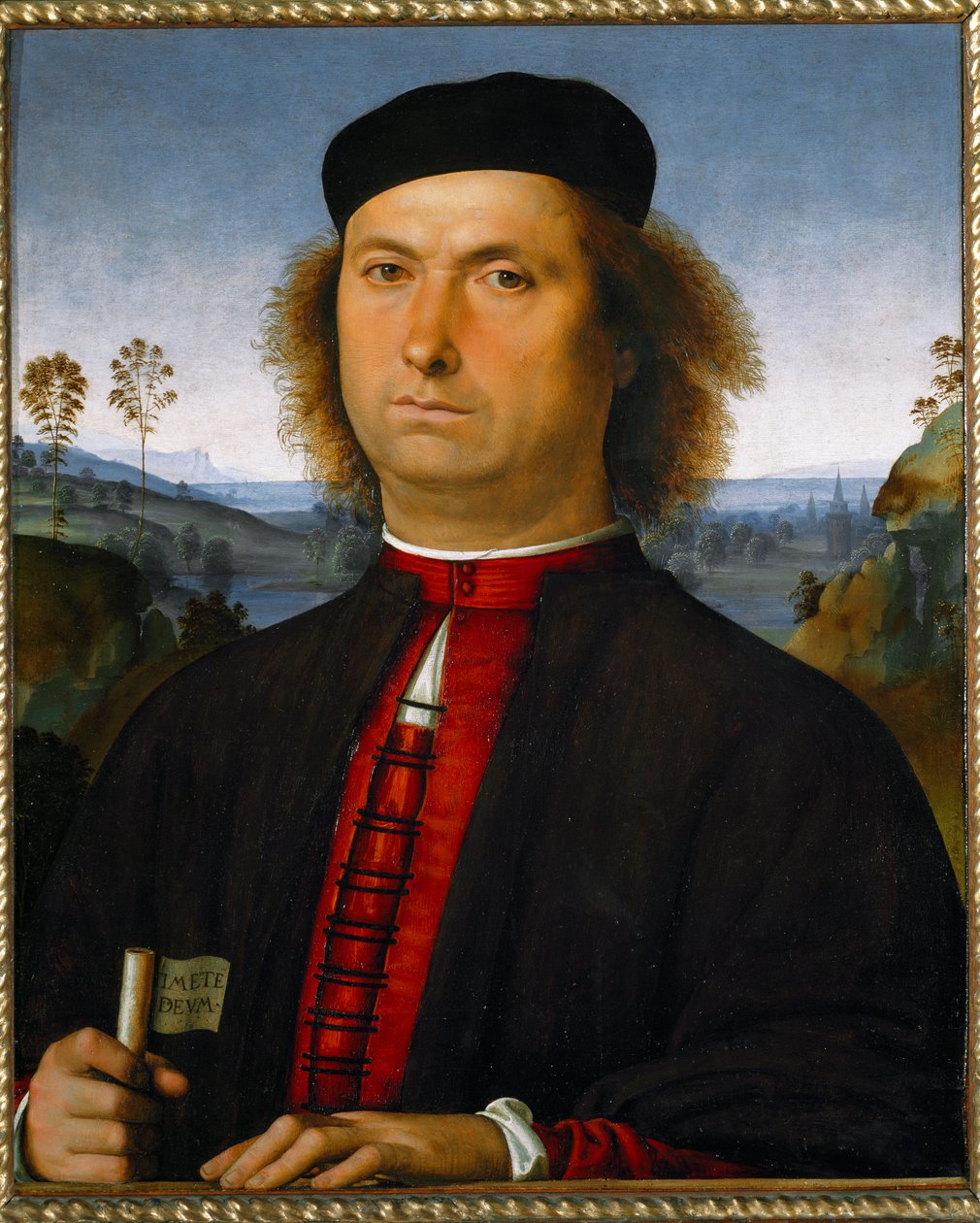 Portræt af Francesco delle Operere. Han holder en rulle med udtrykket "Timete deum"" (Frygt Gud) af Pietro Perugino