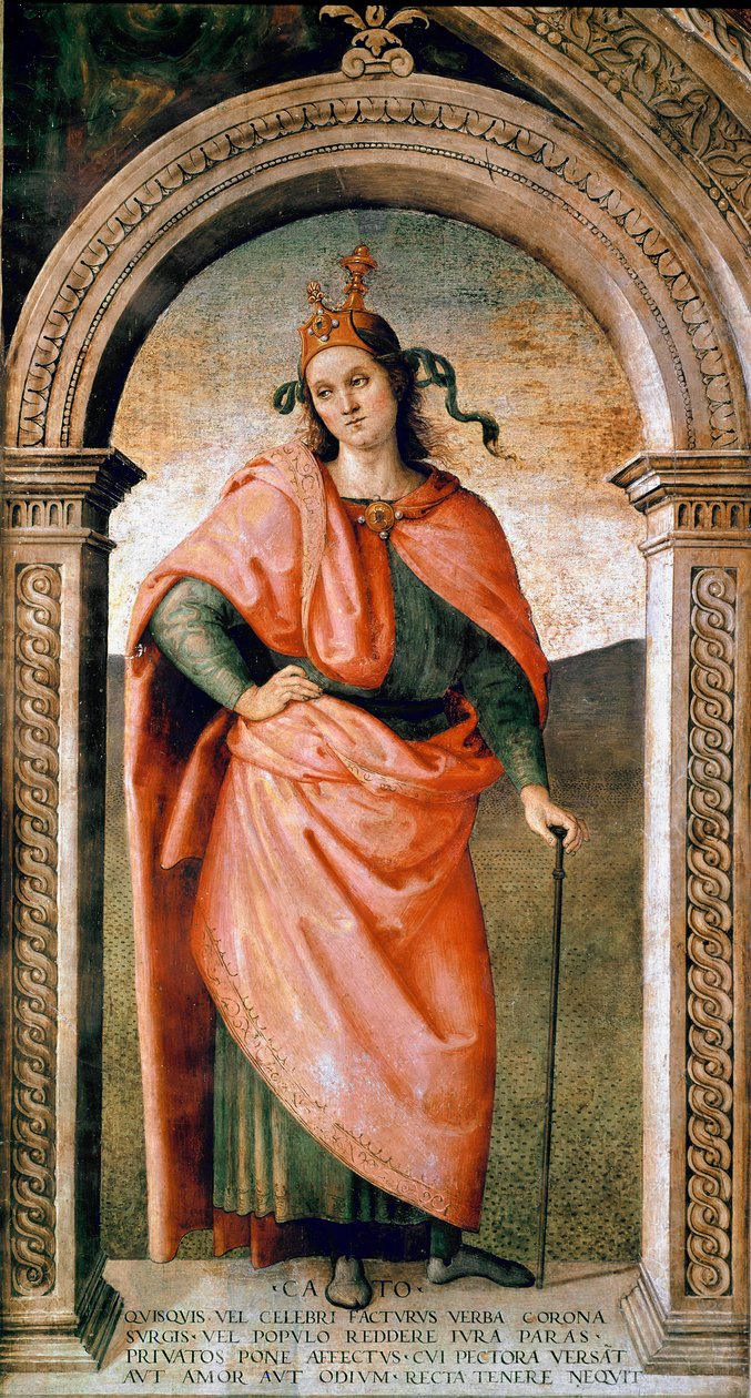 Repræsentation af Censor Caton (234-149 f.Kr.), romersk politiker Fresco af Pietro Vannucci dit il Perugino (Perugin) (1445 / 1450-1523) 1497 ca. Søn 214x123 cm Perugia (Perugia), Collegio del Cambio af Pietro Perugino