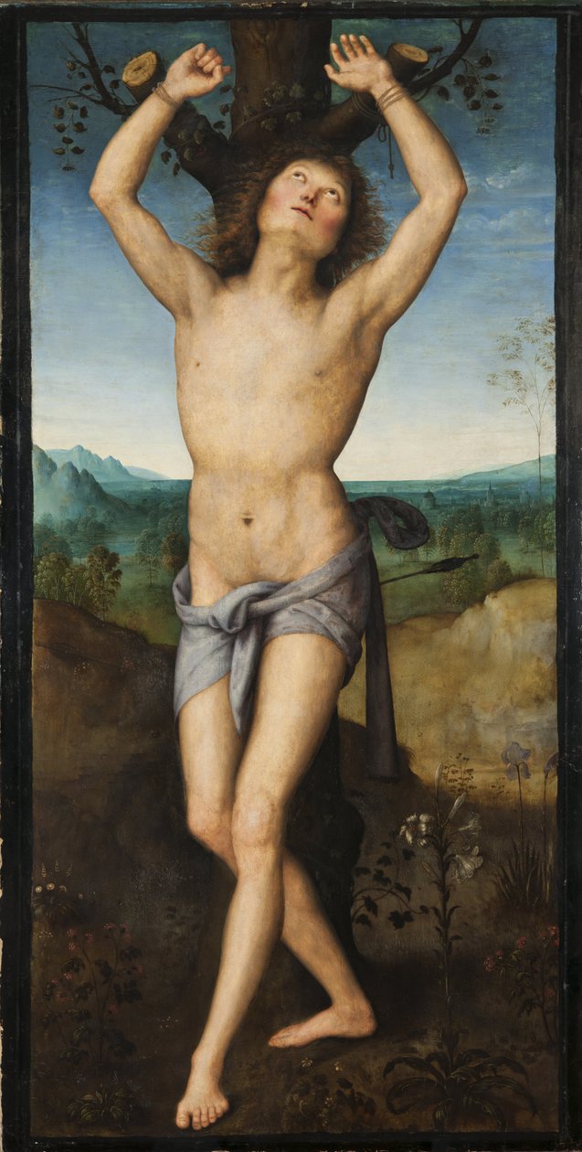 Sankt Sebastien - Sankt Sebastian, af Perugino (ca. 1450-1523). Olie på træ. Mål: 174x88 cm. Nationalmuseum Stockholm af Pietro Perugino