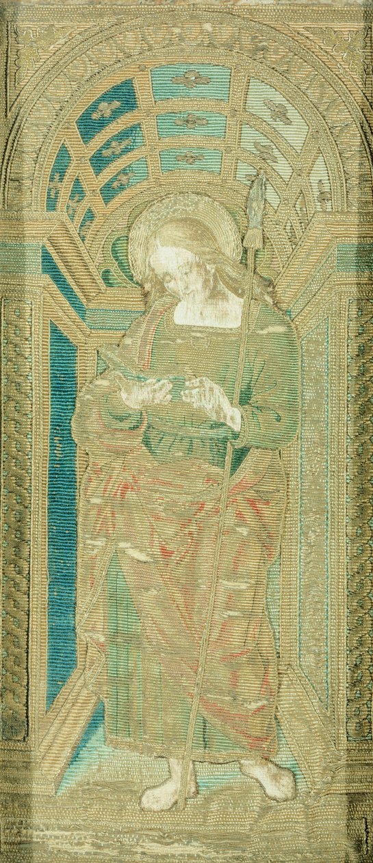 Johannes Evangelisten, af Pietro Perugino (ca. 1450-1523), broderi i silke, guld og sølv af Pietro Perugino