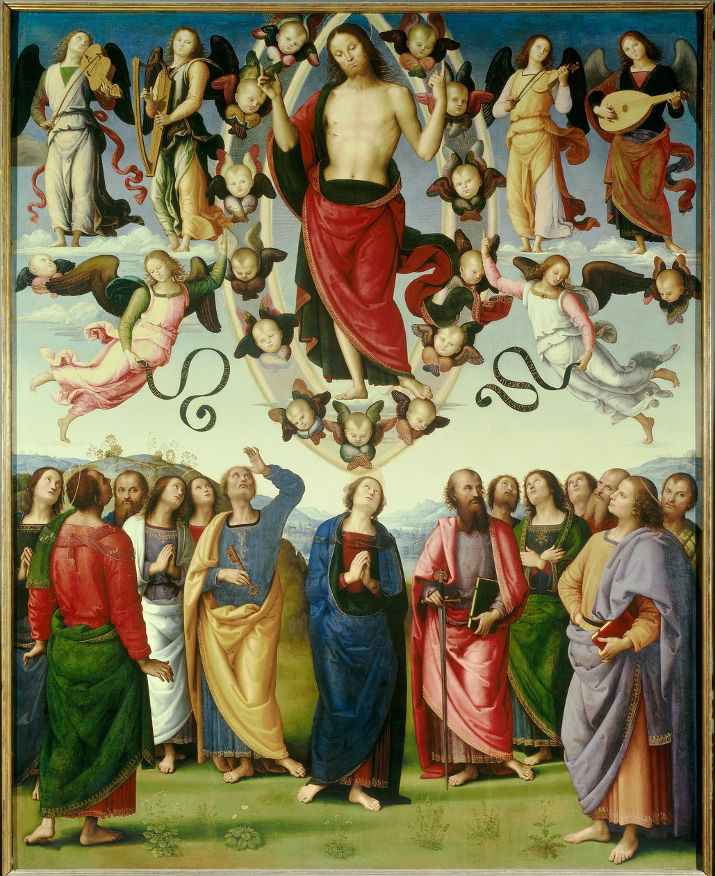 Kristi Himmelfart Maleri af Pietro Vannucci dit Il Perugino (The Perugin) (1450-1523) 1496 Søn. 3,25x2,65 m Lyon, Museum of Fine Arts - Kristi himmelfart. Maleri af Pietro Vannucci kaldet Il Perugino (1450-1523) af Pietro Perugino