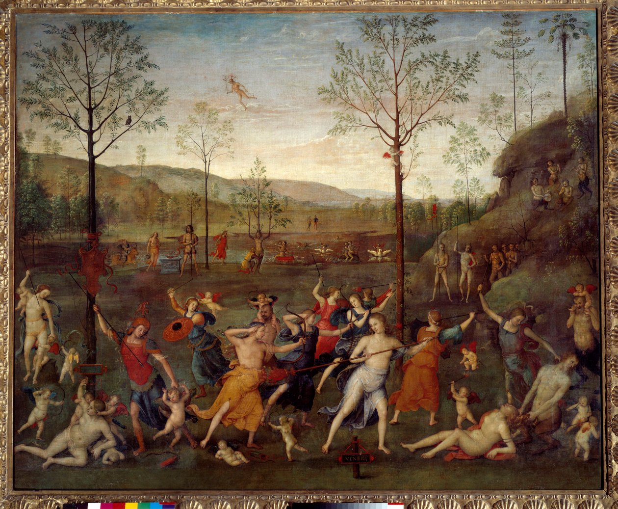 Slaget om kærlighed og kysk maleri af Pietro Vannucci dit Il Perugino (The Perugin) (1450-1523) af Pietro Perugino