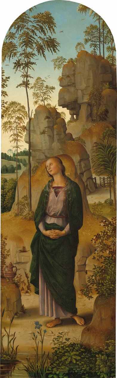 Korsfæstelsen med Jomfruen, Sankt Johannes, Sankt Hieronymus og Sankt Maria Magdalena [højre panel] af Pietro Perugino