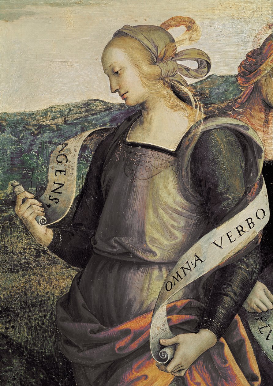 Den Erythraeiske Sibylle. Detalje af Den evige fader omgiver profeter og sibyller (Fresco af Pietro Perugino