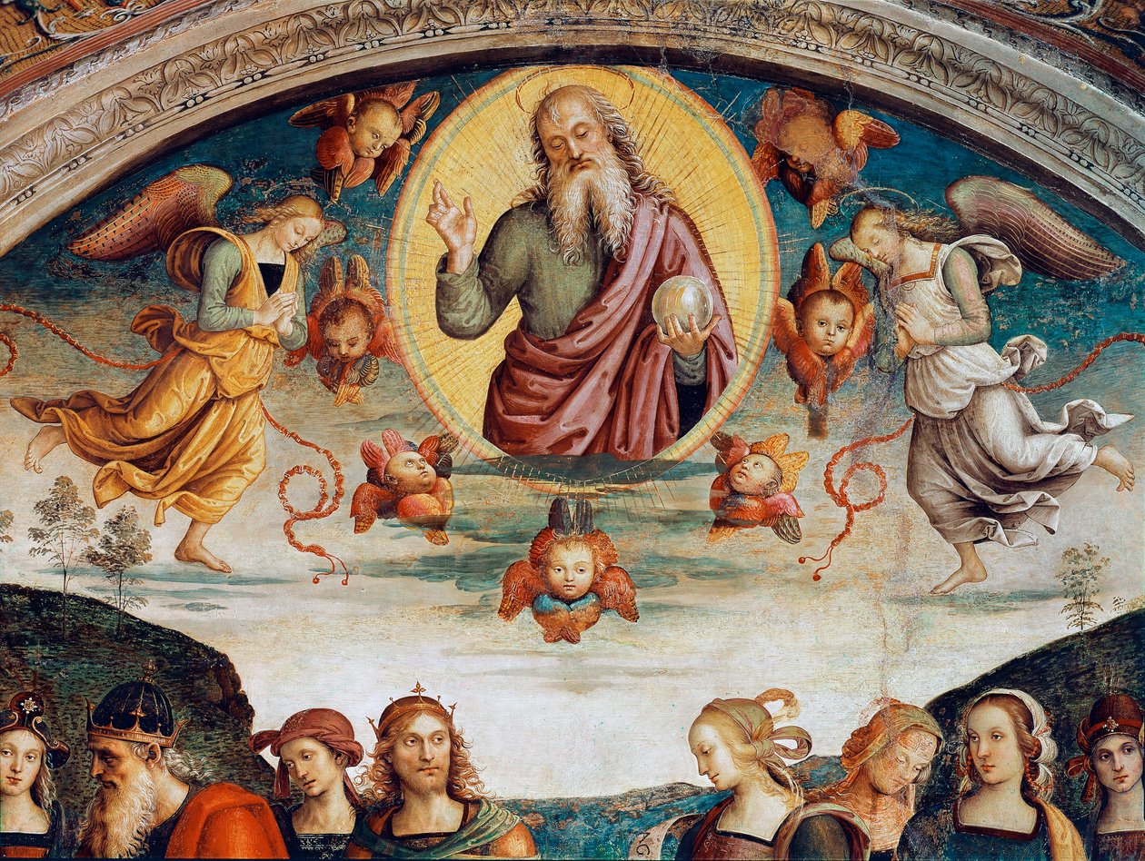 Herren omgiver med profetier og sibyller, der repræsenterer Herren den Almægtige. Fresco af Pietro Vannucci dit il Perugino (Perugin) (1448-1523) 1500 Dim. 229x370 cm Perugia, Collegio del Cambio af Pietro Perugino