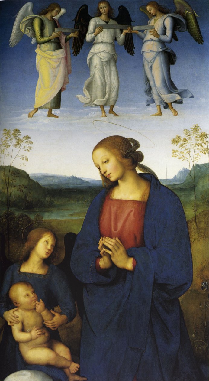 Jomfruen og barnet med en engel, ca. 1496-1500 (olie på træ) af Pietro Perugino
