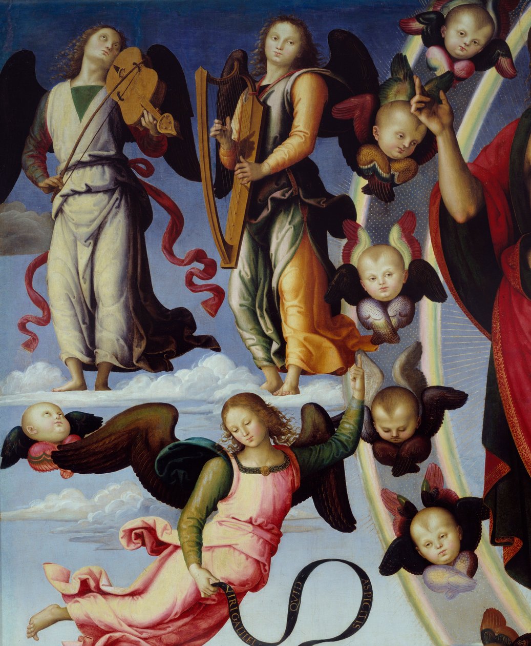 Kristi himmelfart Detalje af højre skildrer musikalske engle. Maleri af Pietro Vannucci dit Il Perugino (The Perugin) (1450-1523) 1496 Lyon, Museum of Fine Arts af Pietro Perugino