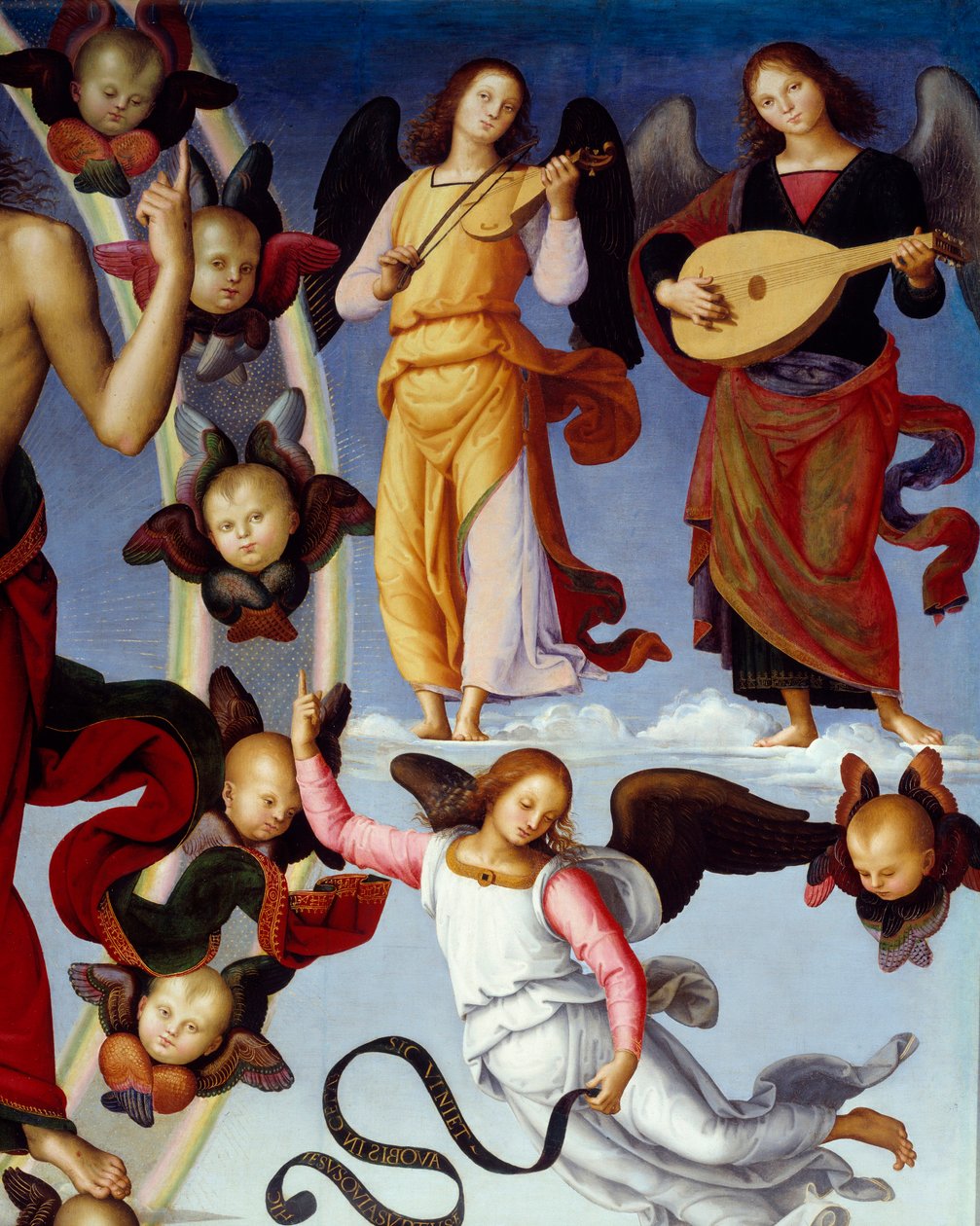 Kristi himmelfart Detalje, der repræsenterer musikalske engle. Maleri af Pietro Vannucci dit Il Perugino (The Perugin) (1450-1523) 1496 Lyon, Museum of Fine Arts af Pietro Perugino