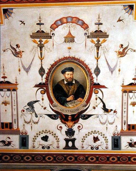 Portræt af Giuntalodi, detalje fra loftet i Sala del Sindaco af Pietro Pezzati