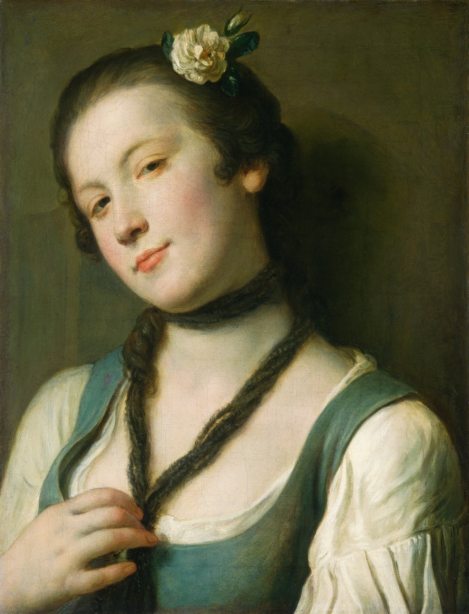 En pige med en blomst i håret, 17601762. af Pietro Antonio Rotari