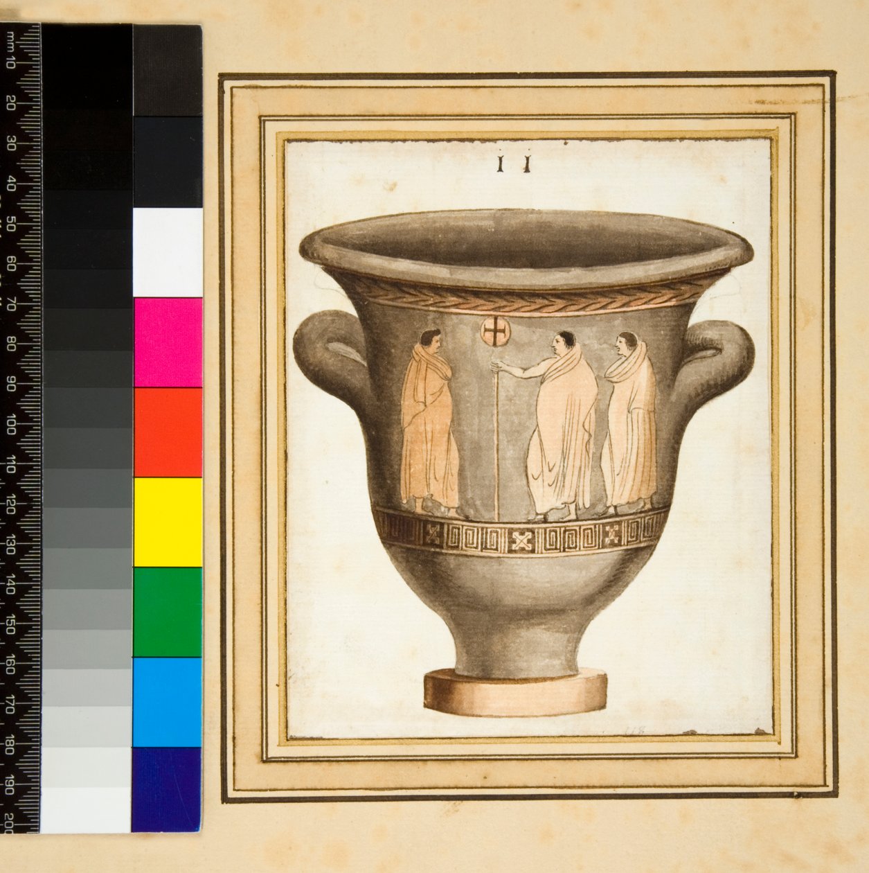 En vase med rød figur (sort kridt, nogle med kuglepen og brunt blæk. farvet med akvarel) af Pietro Santi Bartoli