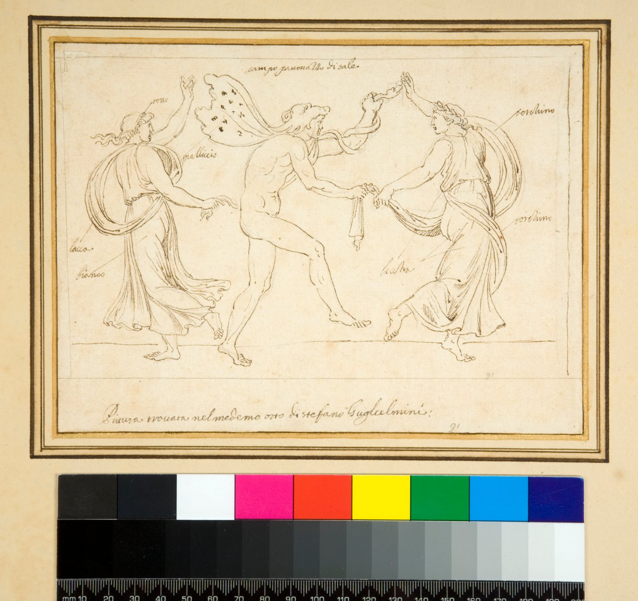 En satyr og to kvinder danser (blyant) af Pietro Santi Bartoli