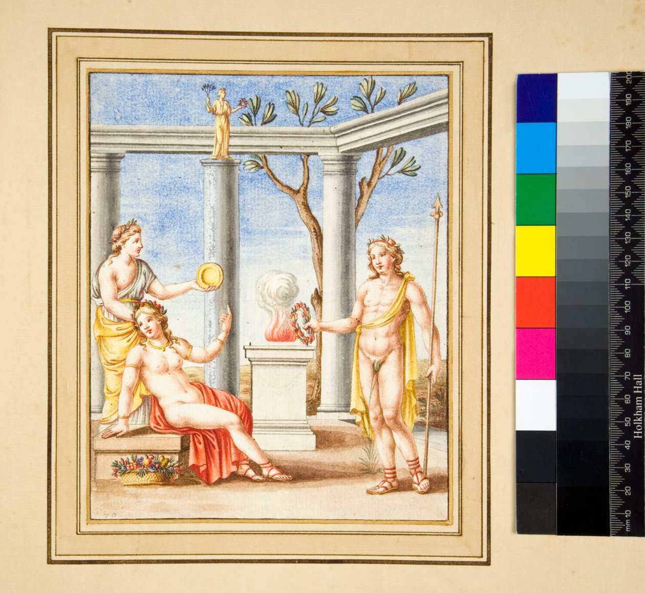 En offerscene (sort kridt, nogle med pen og brunt blæk. farvet med akvarel) af Pietro Santi Bartoli