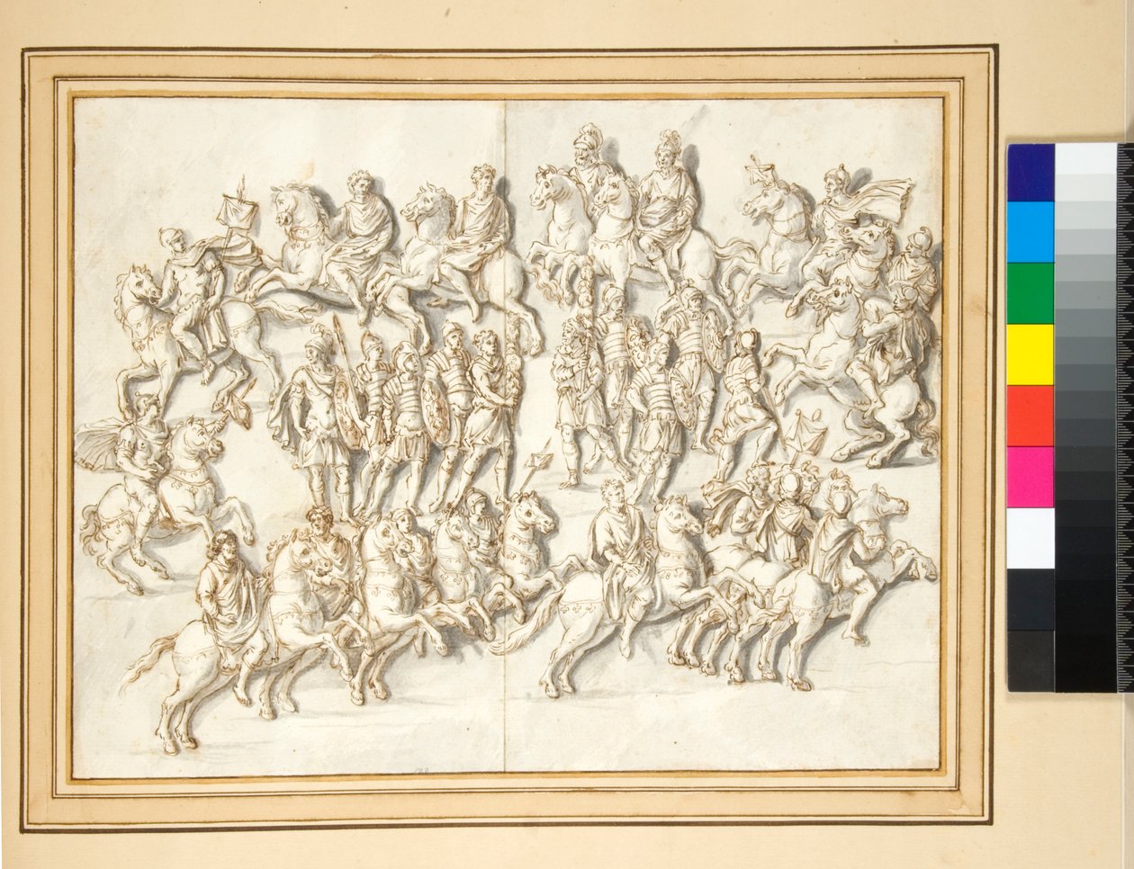 Basen af søjlen af Antoninus Pius, østsiden (pen og grå vask) af Pietro Santi Bartoli