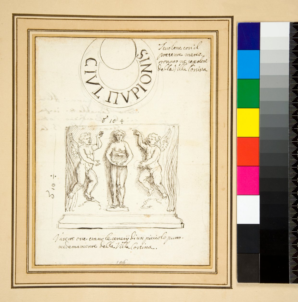 Murstensstempel og en vase (pen) af Pietro Santi Bartoli