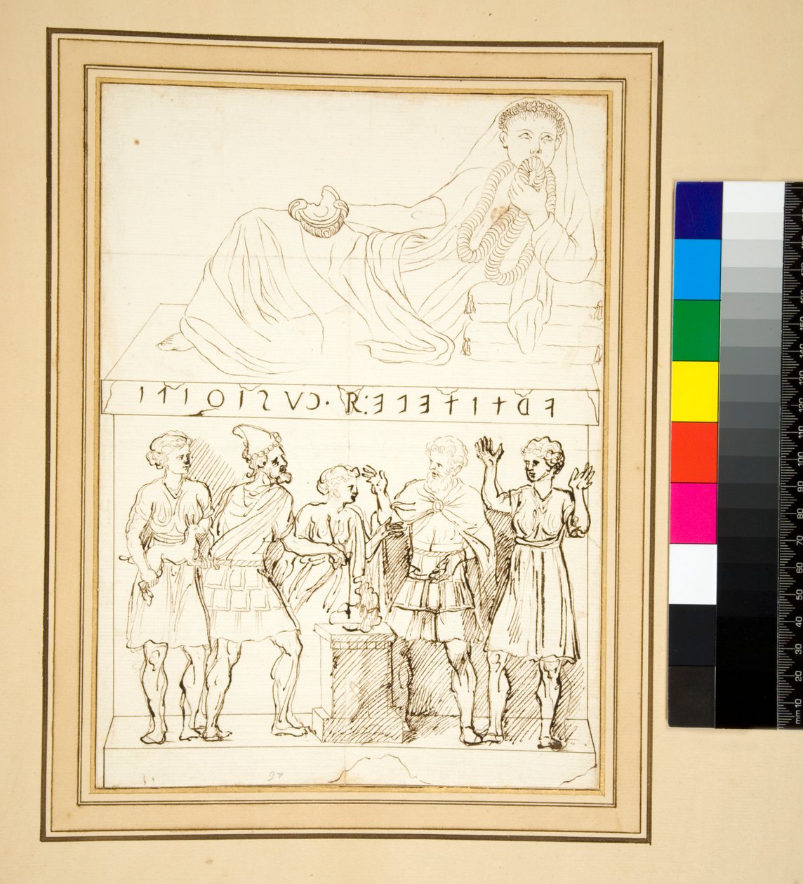 Etruskisk cinerary urne (pen) af Pietro Santi Bartoli