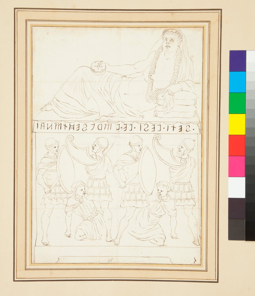 Etruskisk urne (pen og blæk) af Pietro Santi Bartoli