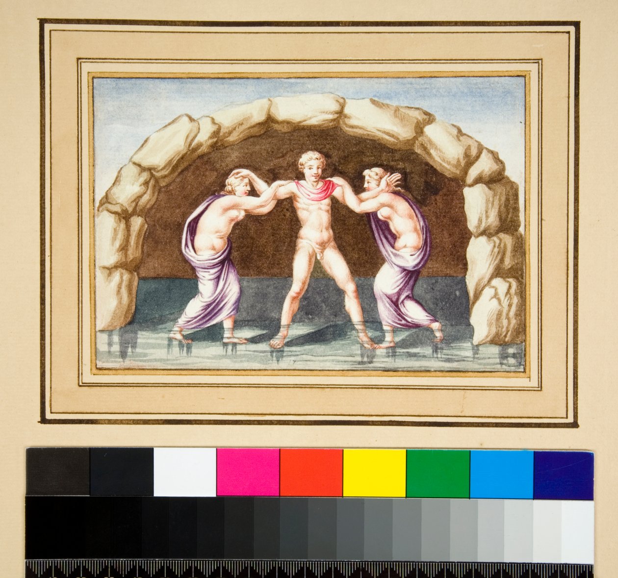 Hylas og nymferne (sort kridt, nogle med pen og brunt blæk. farvet med akvarel) af Pietro Santi Bartoli