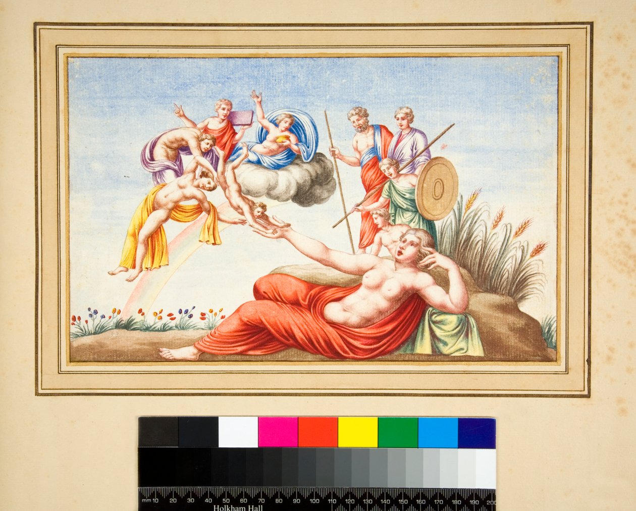 Lunette fra en grav (sort kridt, nogle med pen og brunt blæk. farvet med akvarel) af Pietro Santi Bartoli