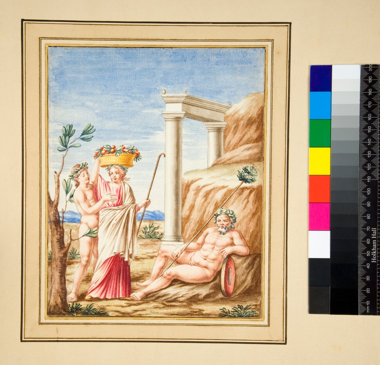 Liggende mand, dame og ungdom (sort kridt, nogle med kuglepen og brunt blæk. farvet med akvarel) af Pietro Santi Bartoli