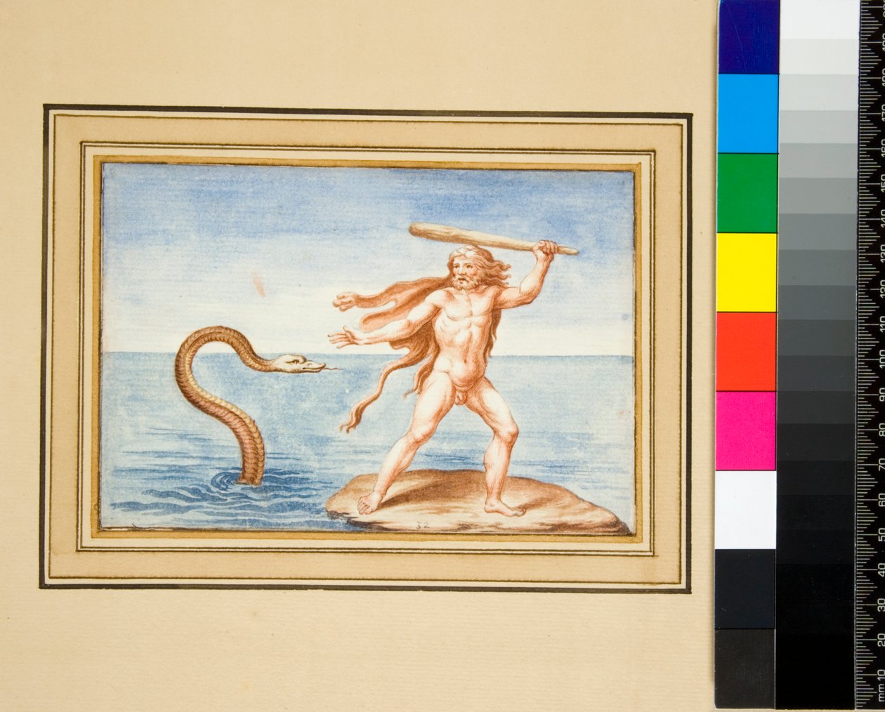 Scene fra Vatikanet Virgil (sort kridt, nogle med pen og brunt blæk. farvet med akvarel) af Pietro Santi Bartoli