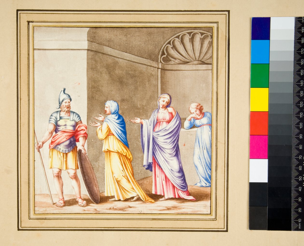 Den såkaldte Coriolanus (sort kridt, nogle med pen og brunt blæk. farvet med akvarel) af Pietro Santi Bartoli