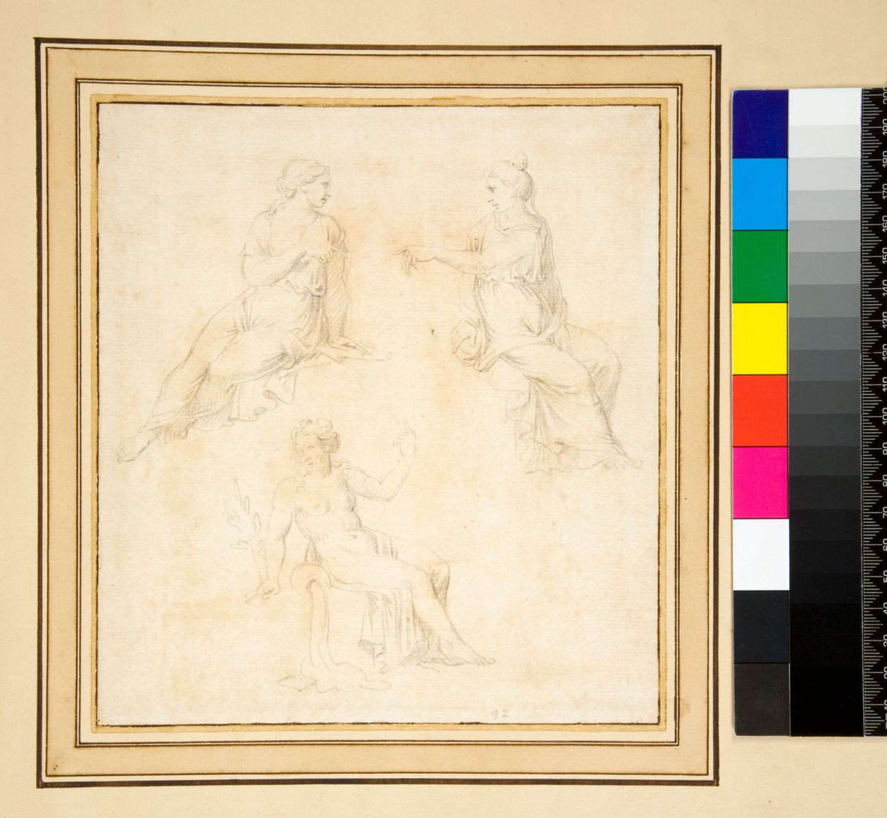 Tre kvindefigurer siddende (blyant) af Pietro Santi Bartoli