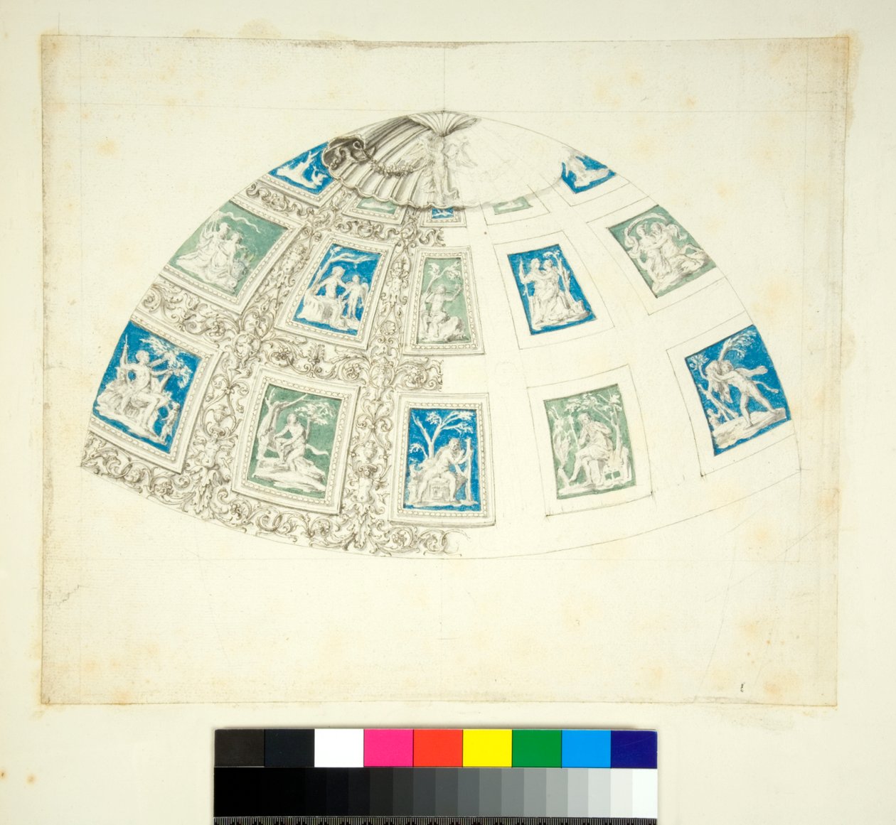 Hvælving af Villa Madama (sort kridt, nogle med pen og brunt blæk. farvet med akvarel) af Pietro Santi Bartoli