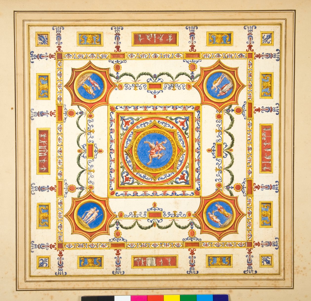 Volta del Palazzo di Augusto (sort kridt, nogle med pen og brunt blæk. farvet med akvarel) af Pietro Santi Bartoli
