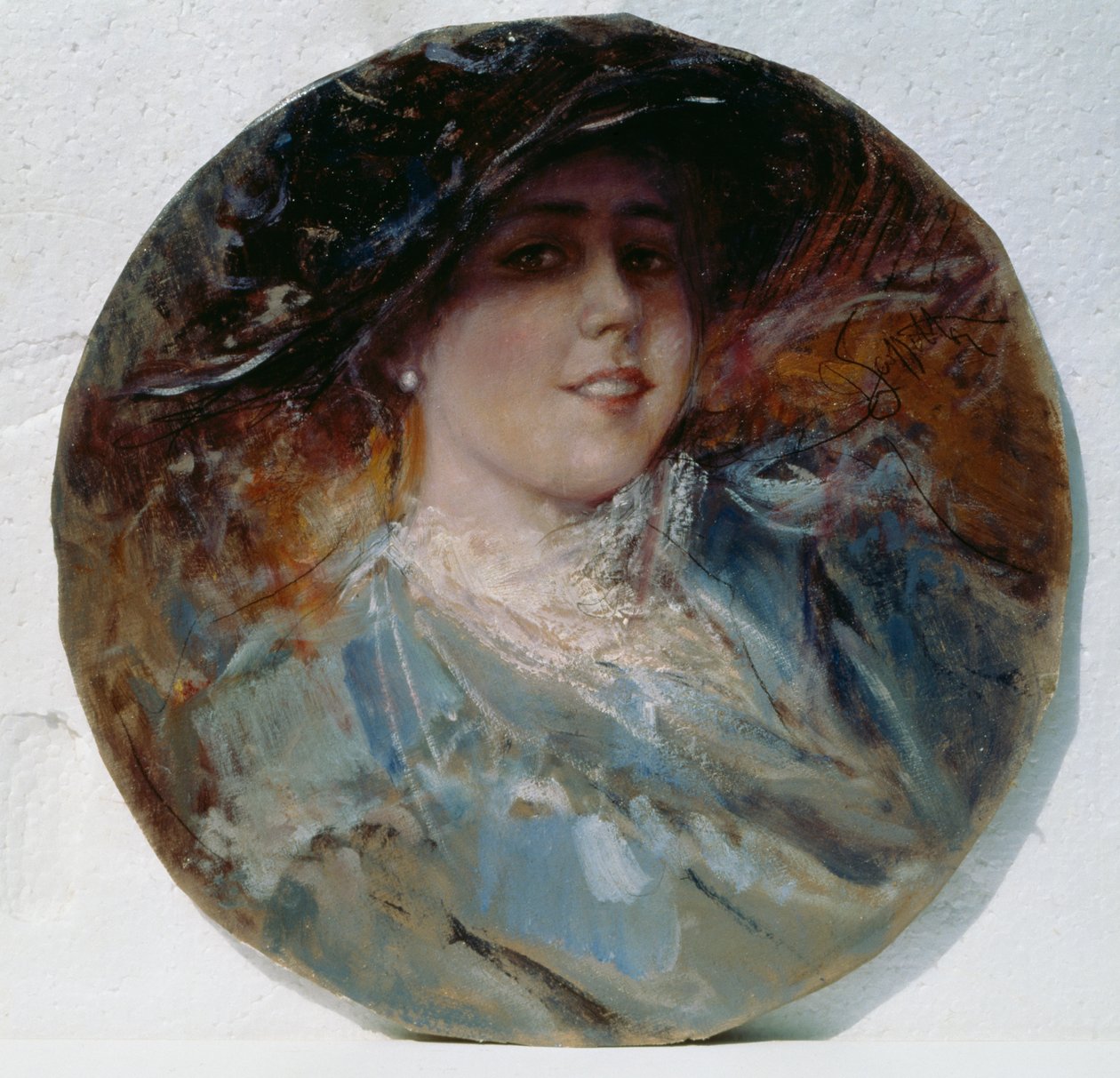 Strålende smil, af Pietro Scoppetta (1863-1920), olie på lærred påført på pap, 37,5 cm af Pietro Scoppetta