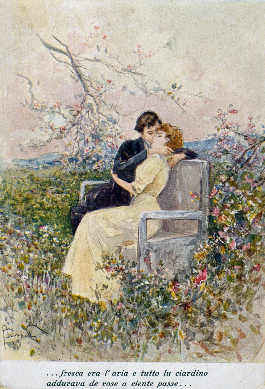 To elskende, illustration af Pietro Scoppetta (1863-1920), Italien, 20. århundrede af Pietro Scoppetta