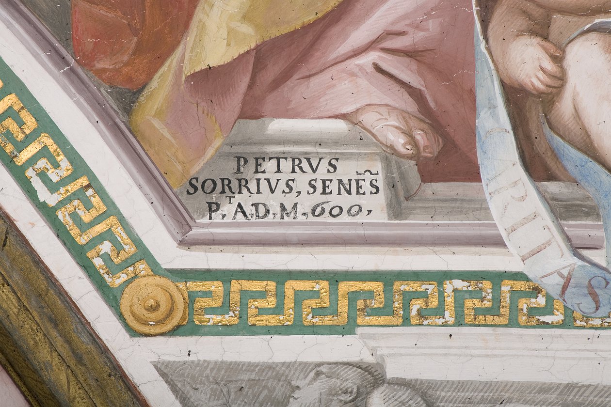 Kunstnerens signatur, Jomfru Marias kroning (fresco) (detaljer på 3496331) af Pietro Sorri