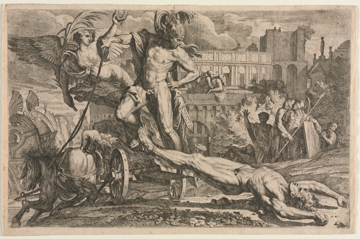 Achilles trækker liget af Hector af Pietro Testa