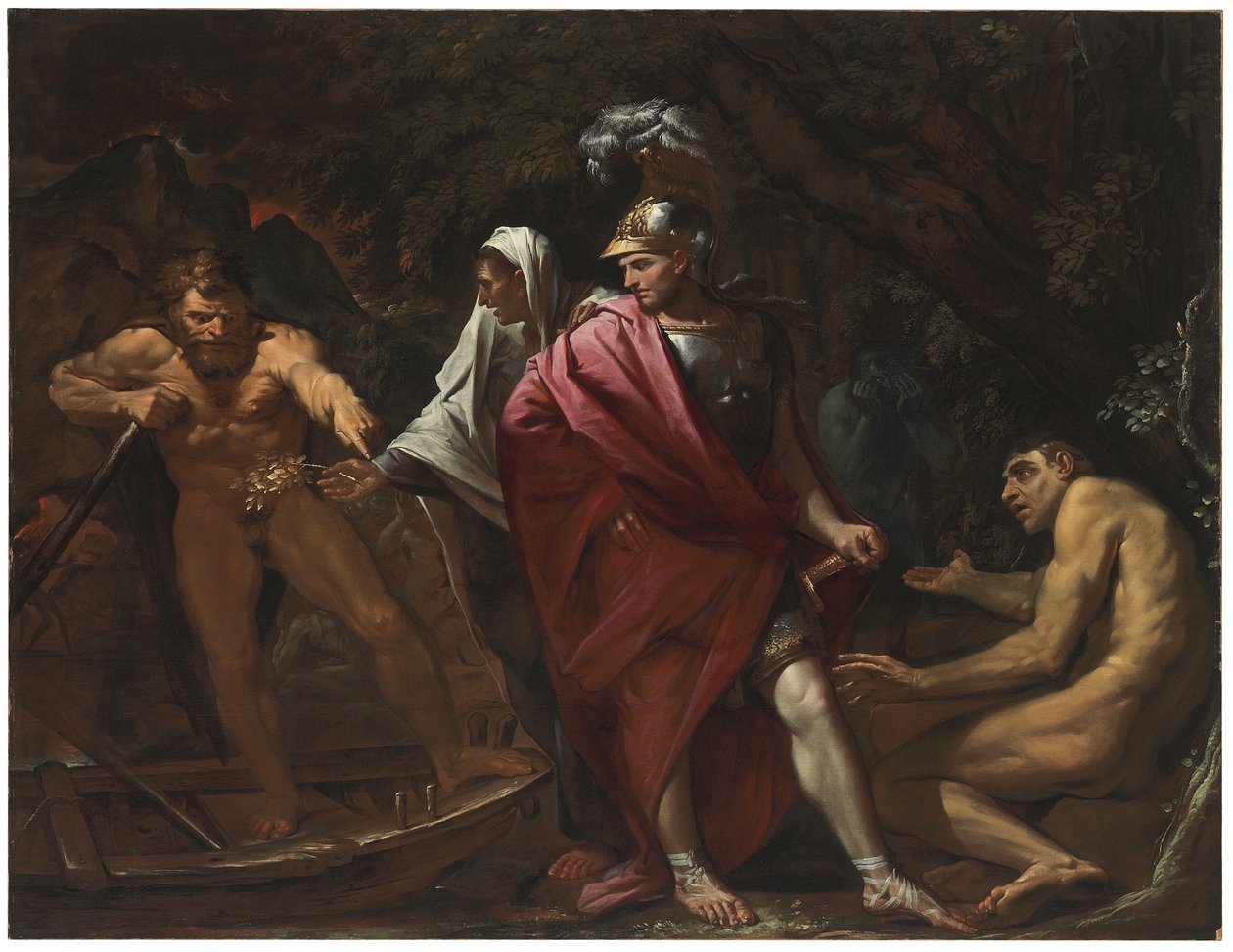 Aeneas og den cumæiske sibylle præsenterer den gyldne bue til Charon af Pietro Testa