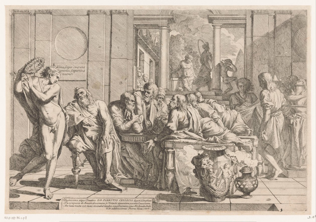 Alcibiades afbryder samtalen mellem Sokrates og hans venner af Pietro Testa