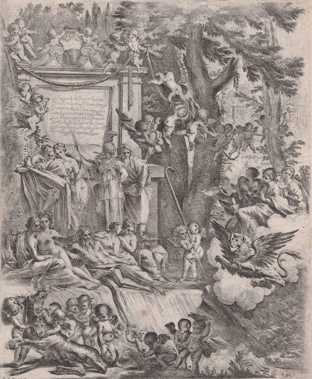 En allegori til ære for kardinal Franciottis ankomst som biskop af Lucca, 1637. af Pietro Testa