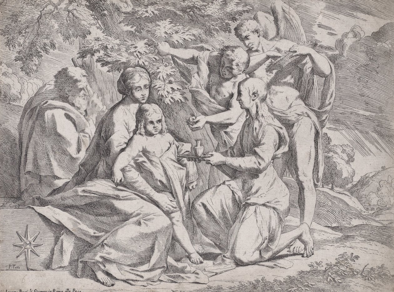 Den hellige familie med deltagelse af engle, ca. 1642-44. af Pietro Testa