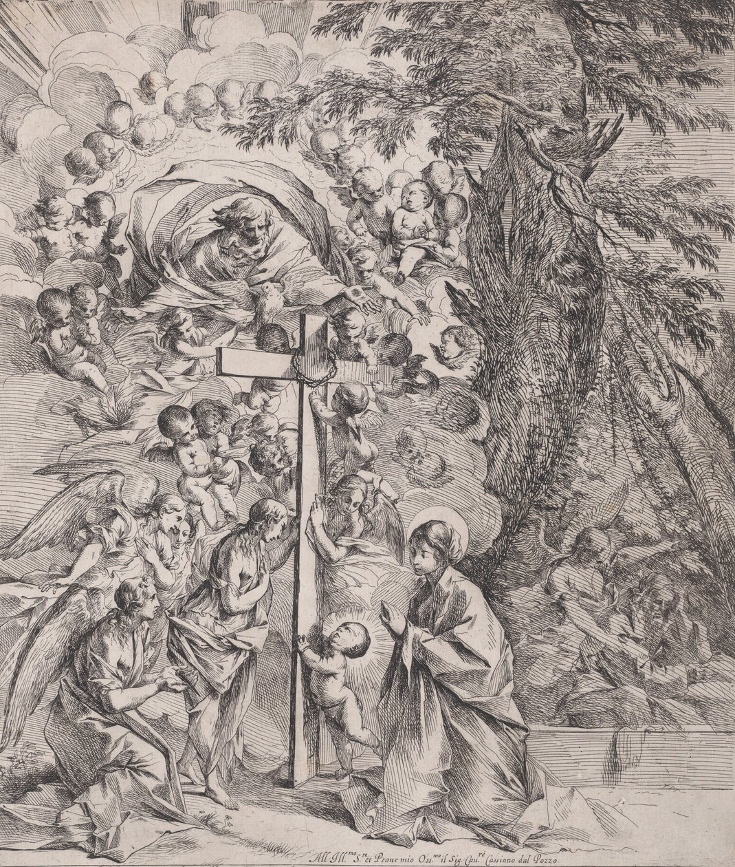 Drømmen om Sankt Josef, der sover til højre, Jomfruen og Barnet ved en kro..., ca. 1635-37. af Pietro Testa