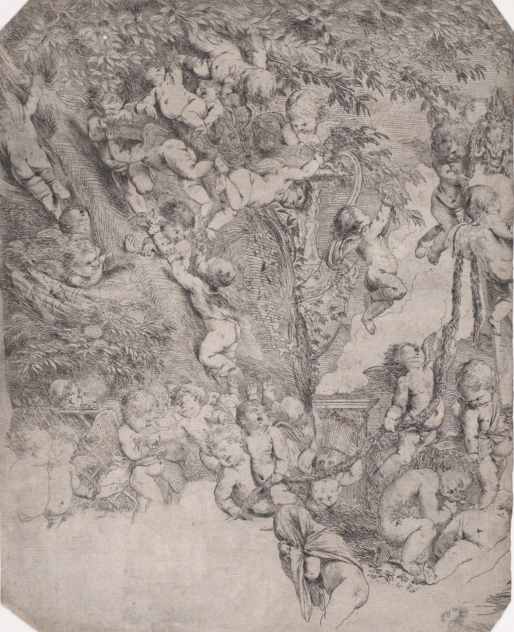 Venus have, prøveaftryk af øverste venstre hjørne, ca. 1631-37. af Pietro Testa