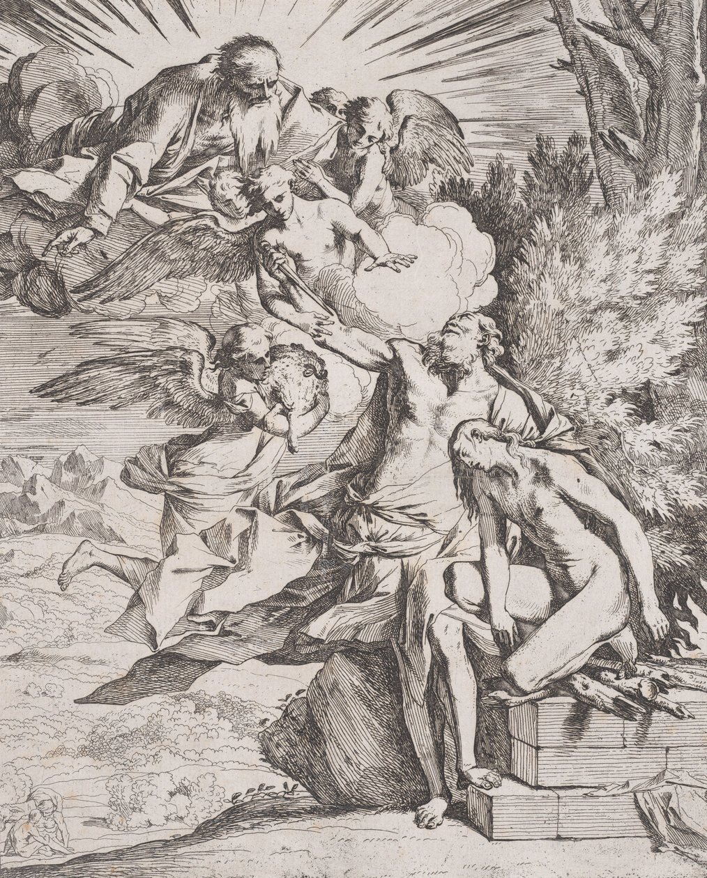 Isaks ofring af hans far Abraham, ca. 1640-42. af Pietro Testa