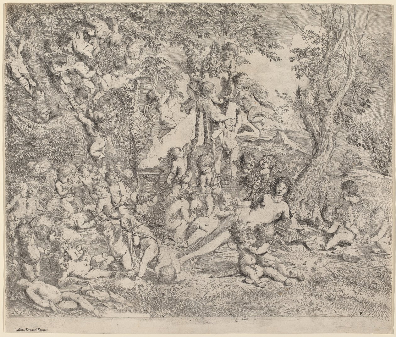 Venus i en have med amoriner af Pietro Testa