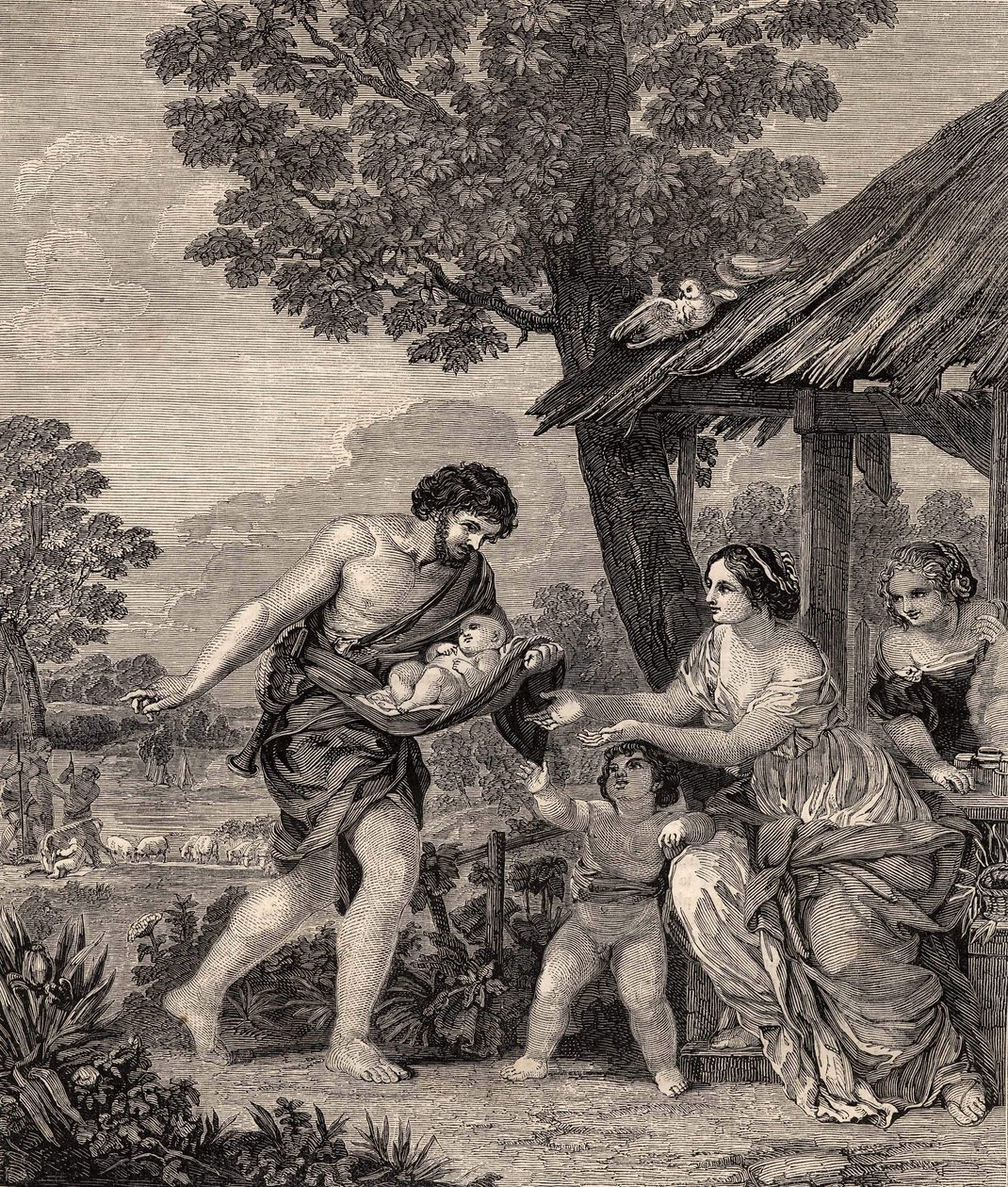 Romulus og Remus. Gravering efter maleriet af Pietro da Cortone. Stik fra 1860. af Pietro da Cortona
