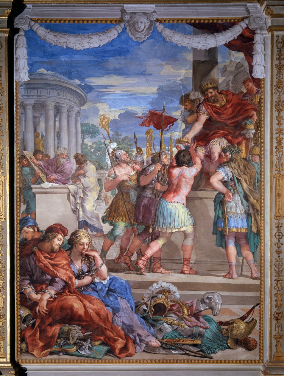 Allegori over de fire tidsaldre, bronzealderens fresko af Pietro da Cortona (Stenen af ​​Cortona) (1596-1669) 1637 Salle du Poele (Stanza della Stufa), Palatinergalleriet, Palazzo Pitti, Firenze af Pietro da Cortona