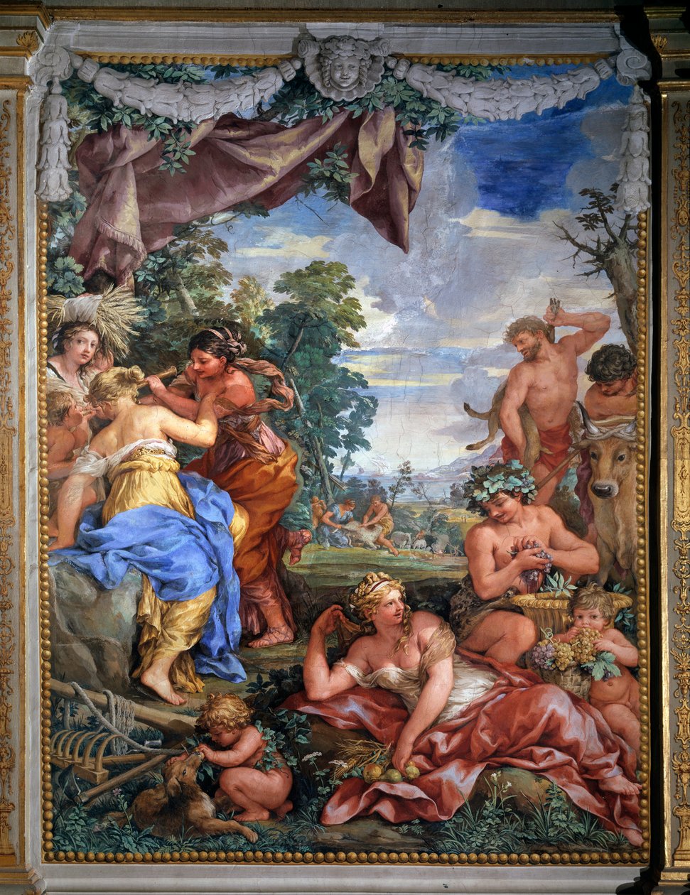 Allegori over de fire tidsaldre, sølvalderens fresko af Pietro da Cortona (Stenen af ​​Cortona) (1596-1669) (1596-1669) 1637 Salle du Poele (Stanza della Stufa), Palatinergalleriet, Palazzo Pitti, Firenze af Pietro da Cortona