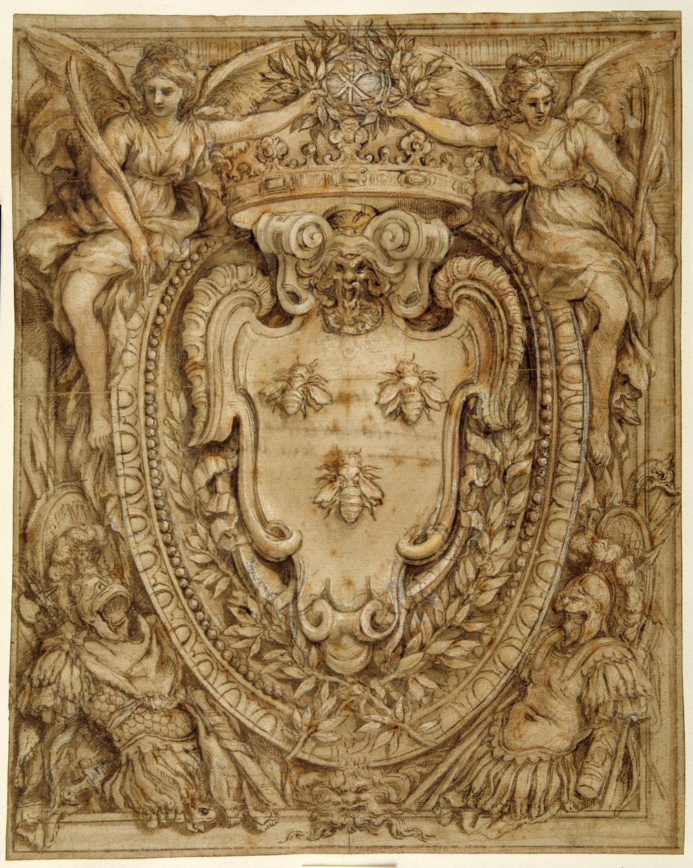 Arms of Don Taddeo Barberini, Principe di Palestrina (pen & blæk med vask og gouache på papir) af Pietro da Cortona