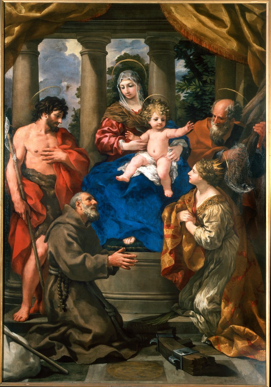 Madonna og barn med St. Johannes Døberen, St. Felix af Cantalice, St. Andrew og St. Catherine af Alexandria af Pietro da Cortona