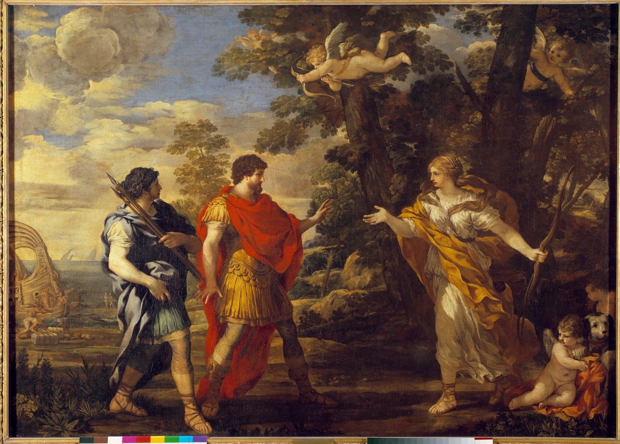 Venus som jæger optræder i Enee Painting af Pierre de Cortona (Pietro Berrettini dit Pietro da Cortona (1596-1669). 1600-tallet søn. 1,27x1,76 m. af Pietro da Cortona