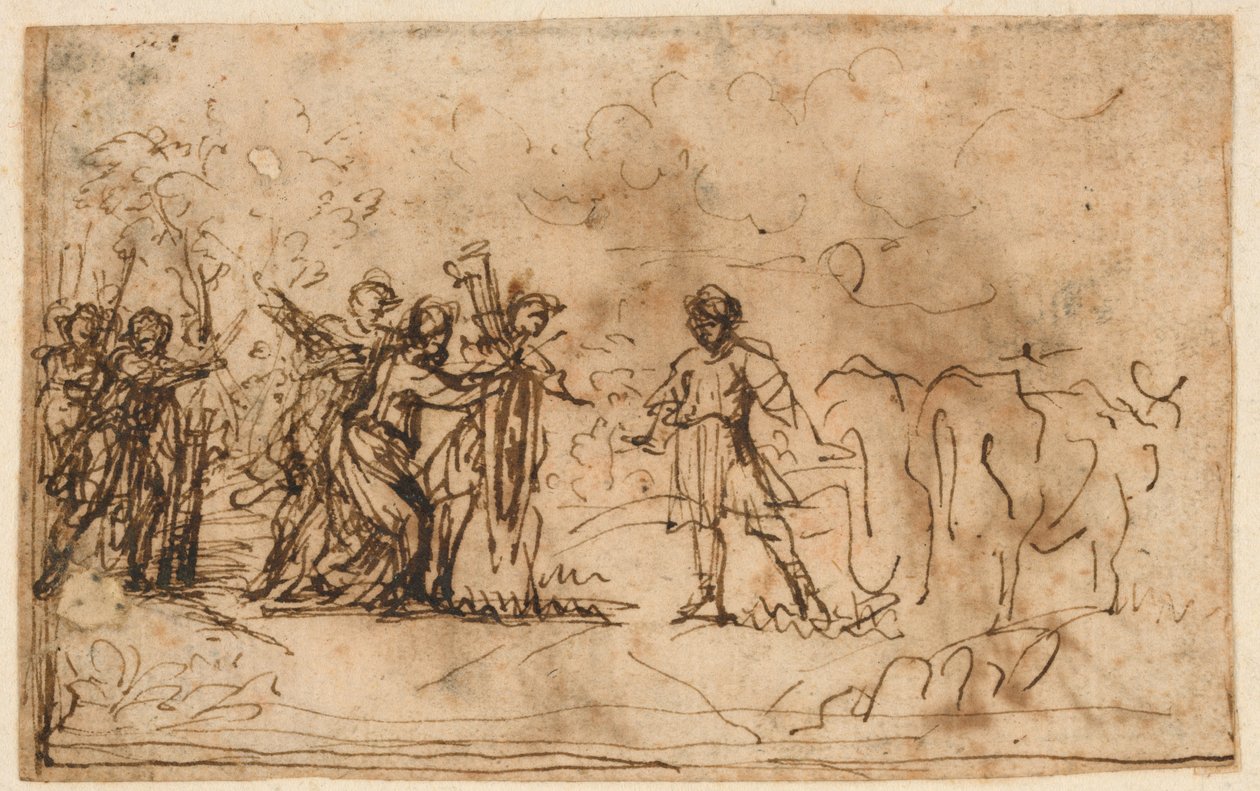 CIncinnatus tilkaldt fra marken, studie for "Storia di Cincinnato," Galleriet i Villa Sacchetti (nu Chigi), Castelfusano af Pietro da Cortona